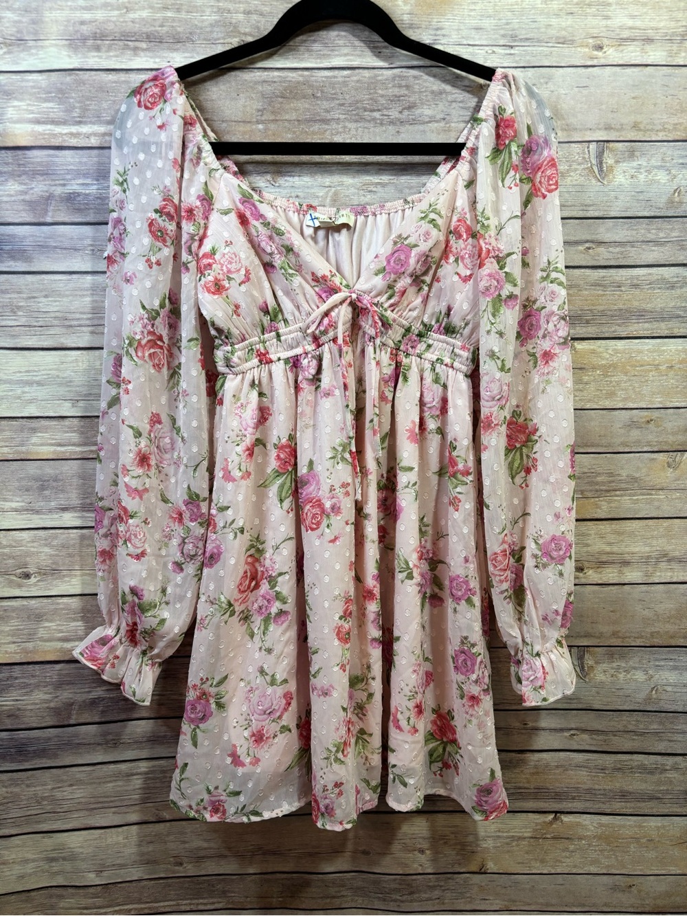 Thirty Thirty Pink Floral Dress Babydoll Balloon Sleeve Size Small